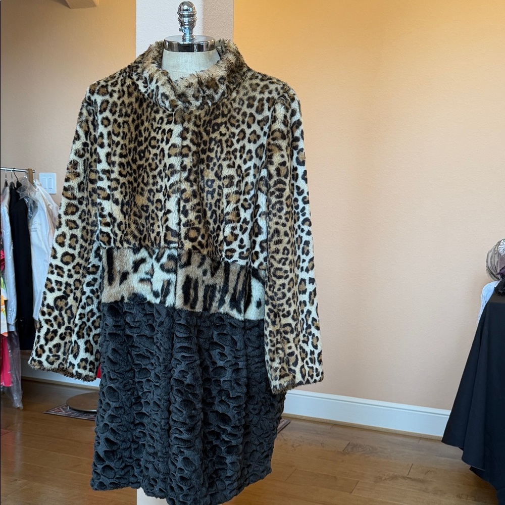 Ashro Animal Print and Black Pea Coat